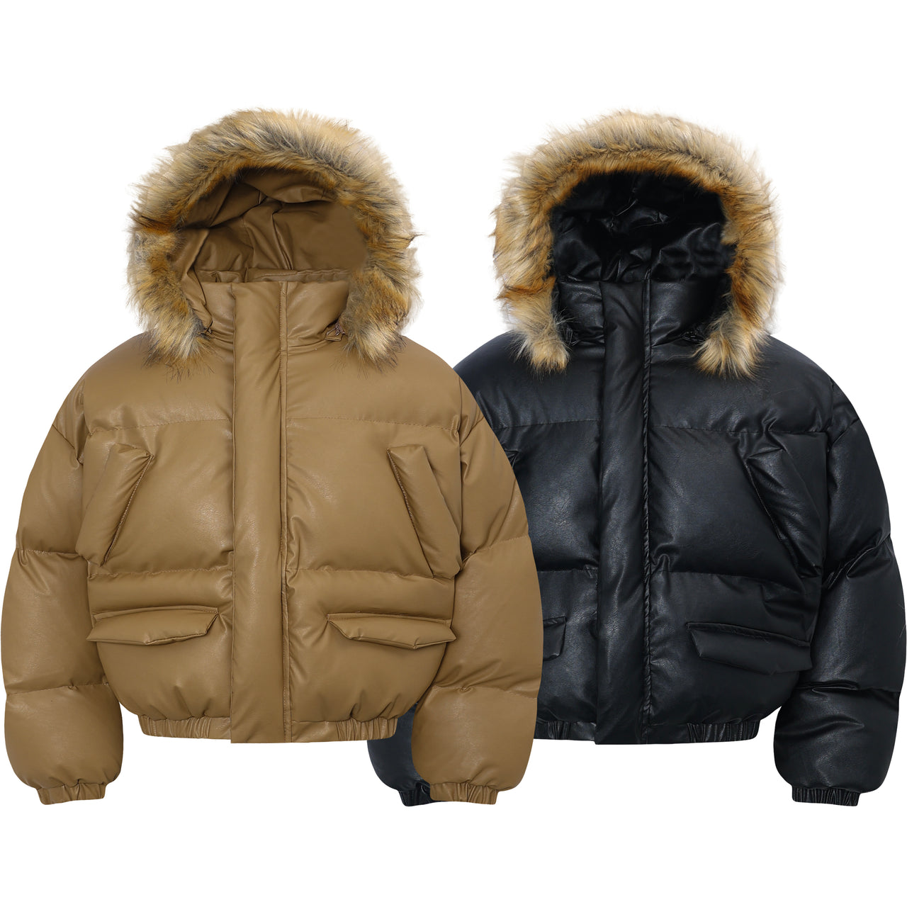 Faux-Fur-Trim PU Jacket