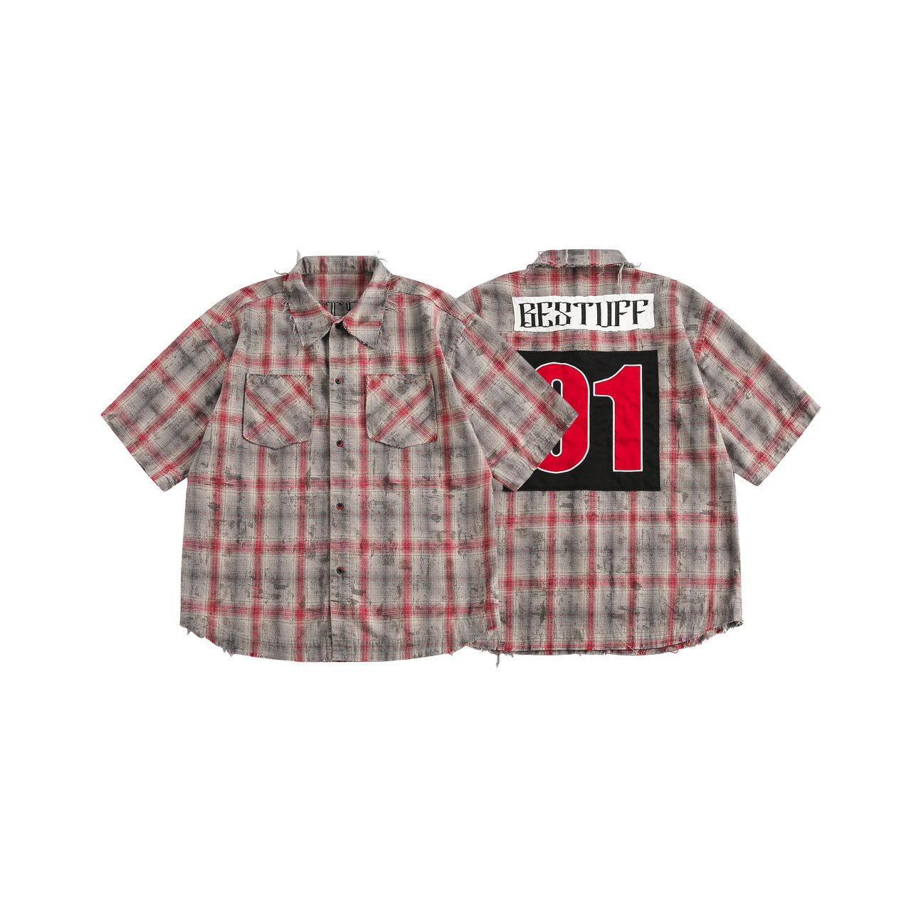 American Vintage Plaid Frayed Short Sleeve Shirt