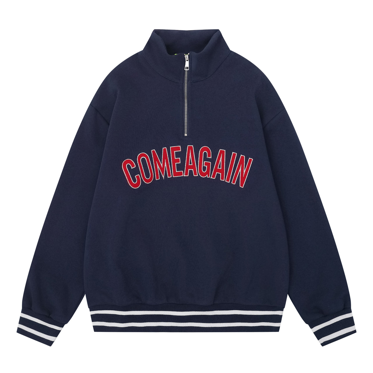 American Streetwear Lettering Appliqué Zip-Up Sweatshirt
