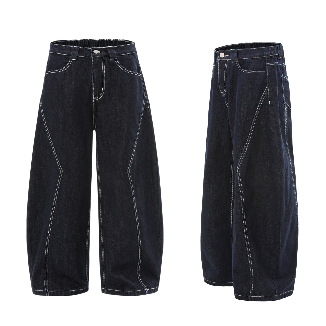 American Raw Color Panel Curved Blade Jeans