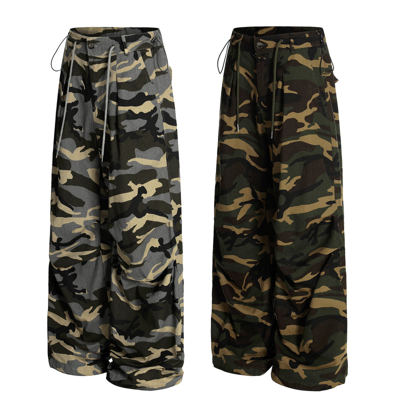 Vintage Pleated Camouflage Casual Pants