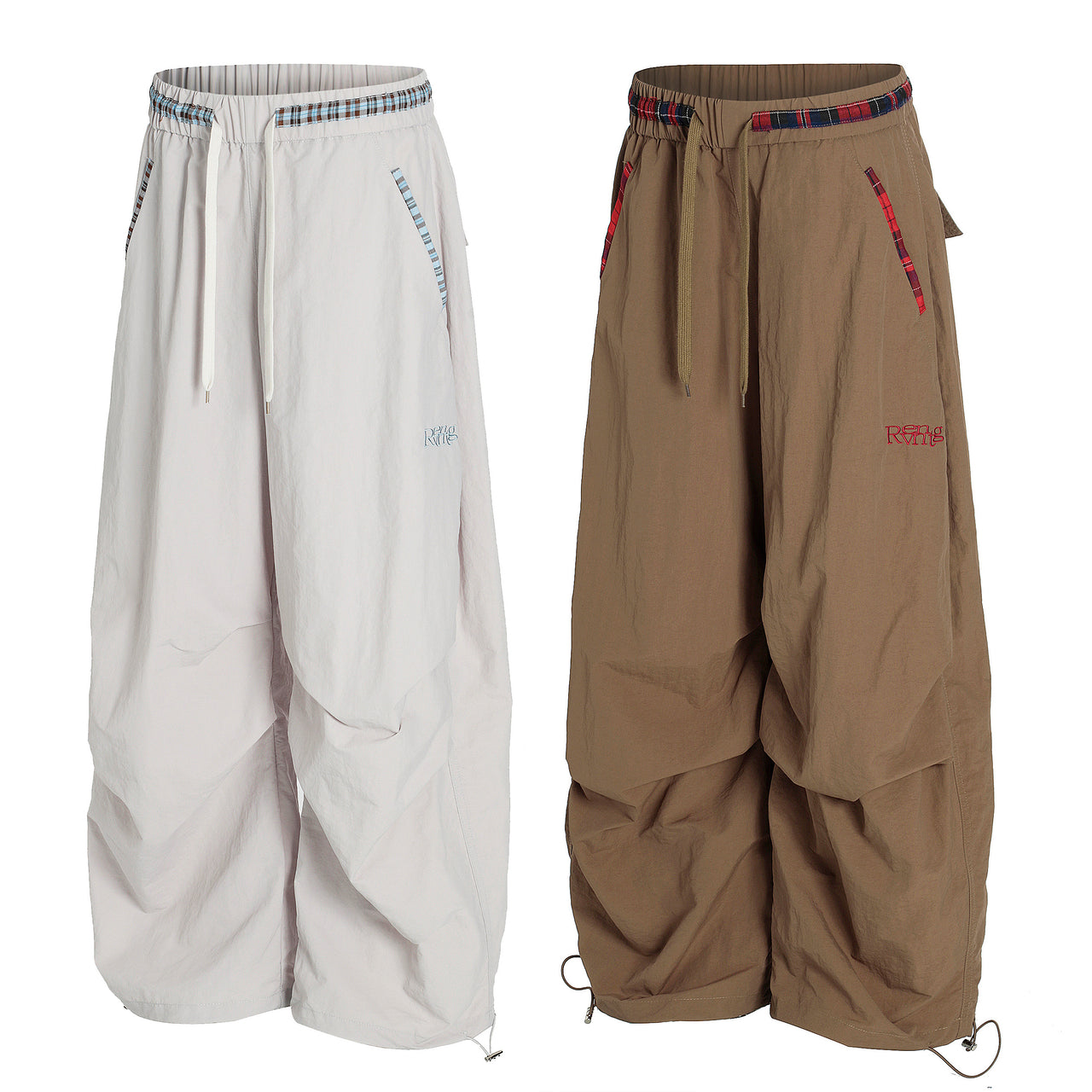 Omirad Nylon Plaid-Trim Stacked Pants