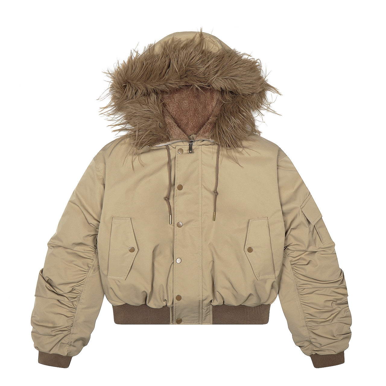 Omirad Faux Fur Hooded Nylon Bomber Jacket