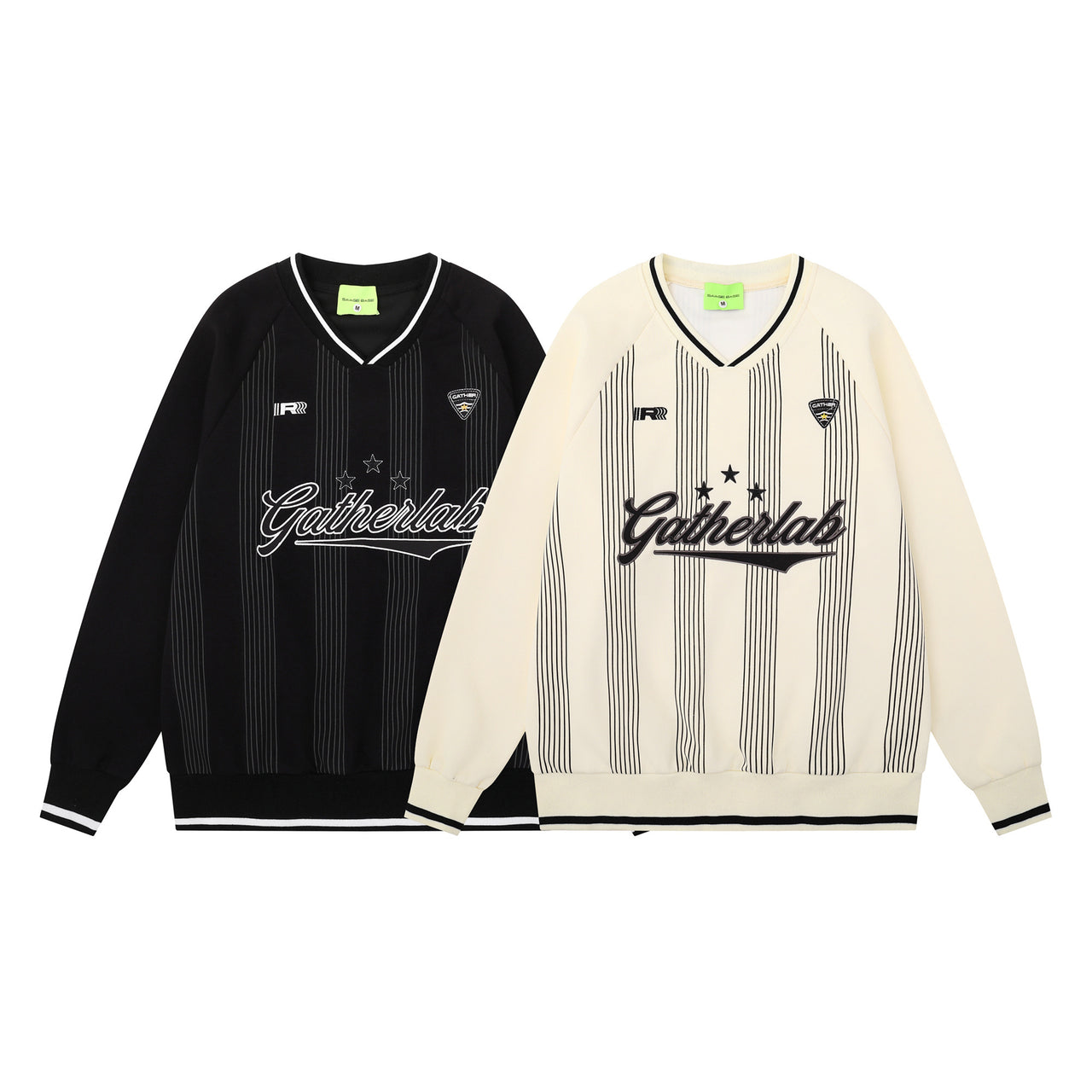 Vintage American Lettering Embroidered V-Neck Sweatshirt