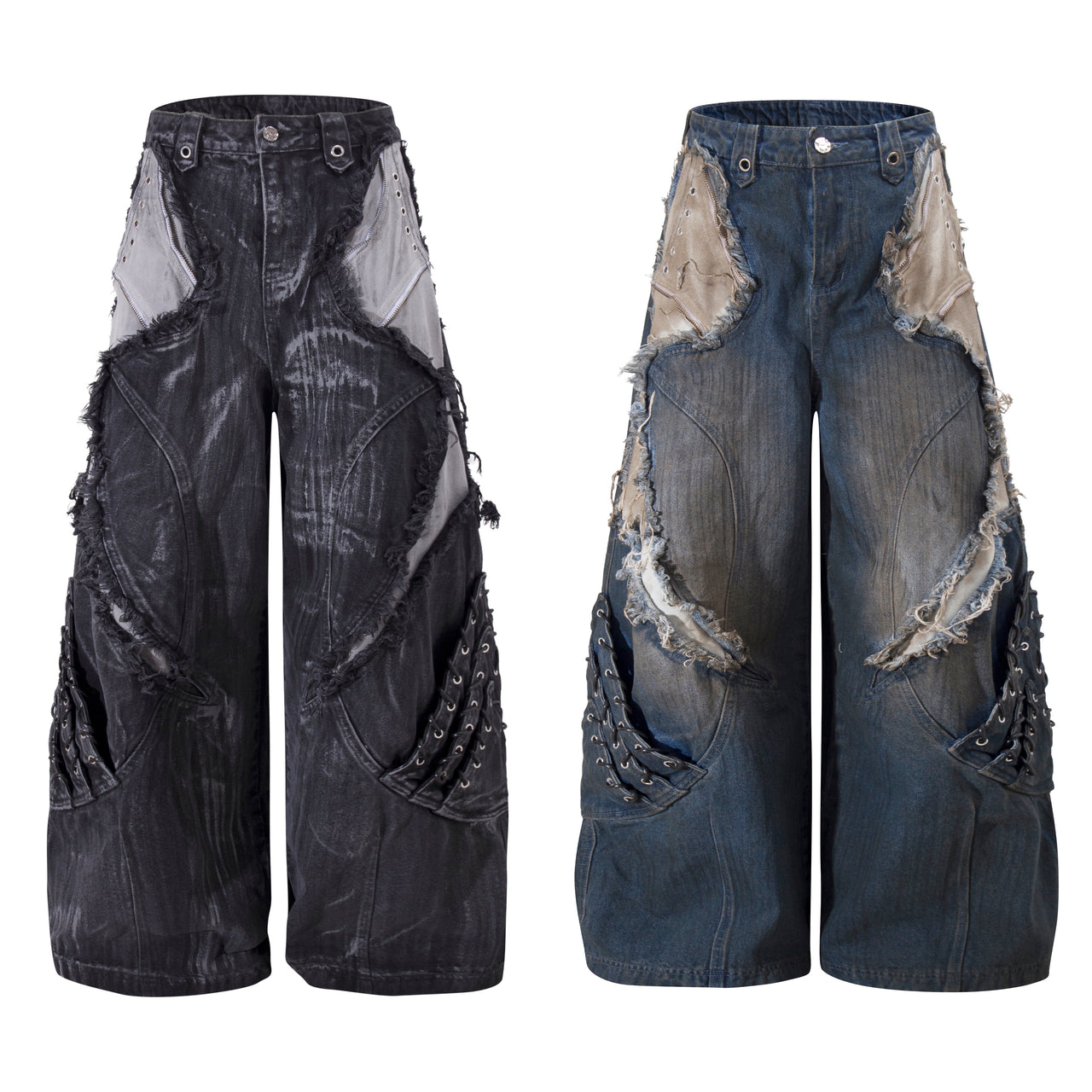 Omirad Multi-Panel Distressed Barrel Jeans