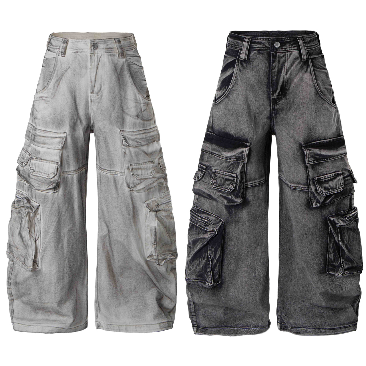 Omirad Multi-Pocket Washed Cargo Jeans
