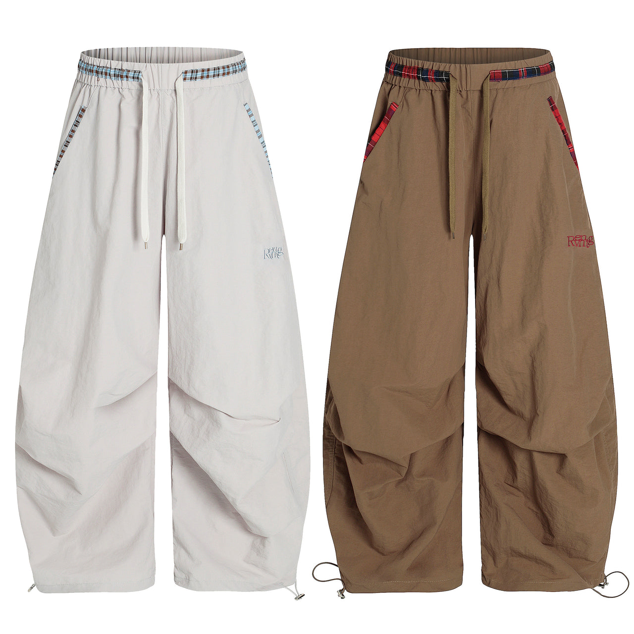 Omirad Nylon Plaid-Trim Stacked Pants