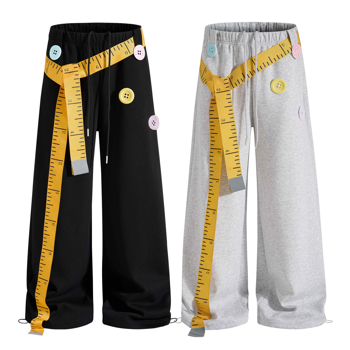 Omirad Tape Measure Button Wide-Leg Sweatpants