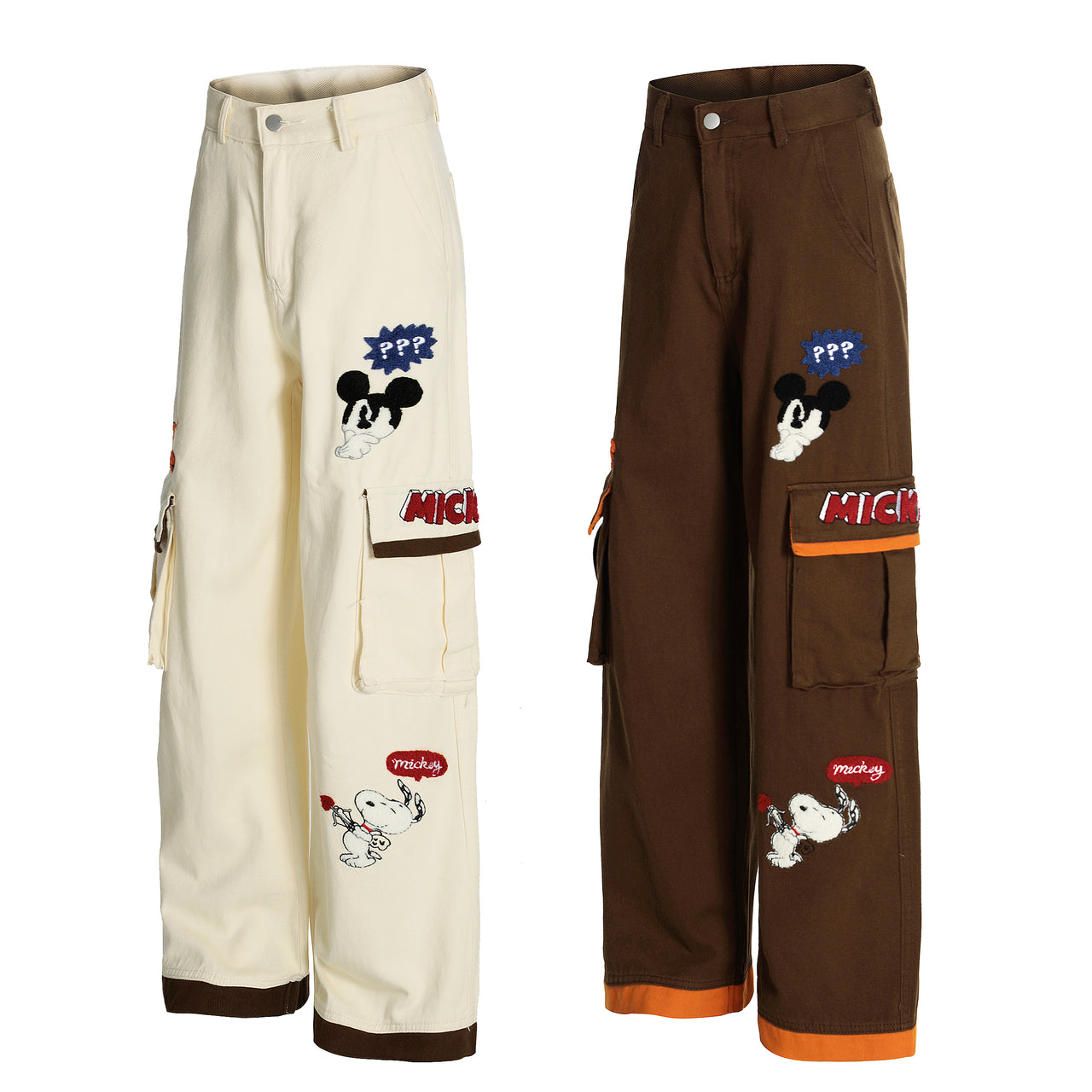 Omirad Cartoon Patch Cargo Wide-Leg Pants