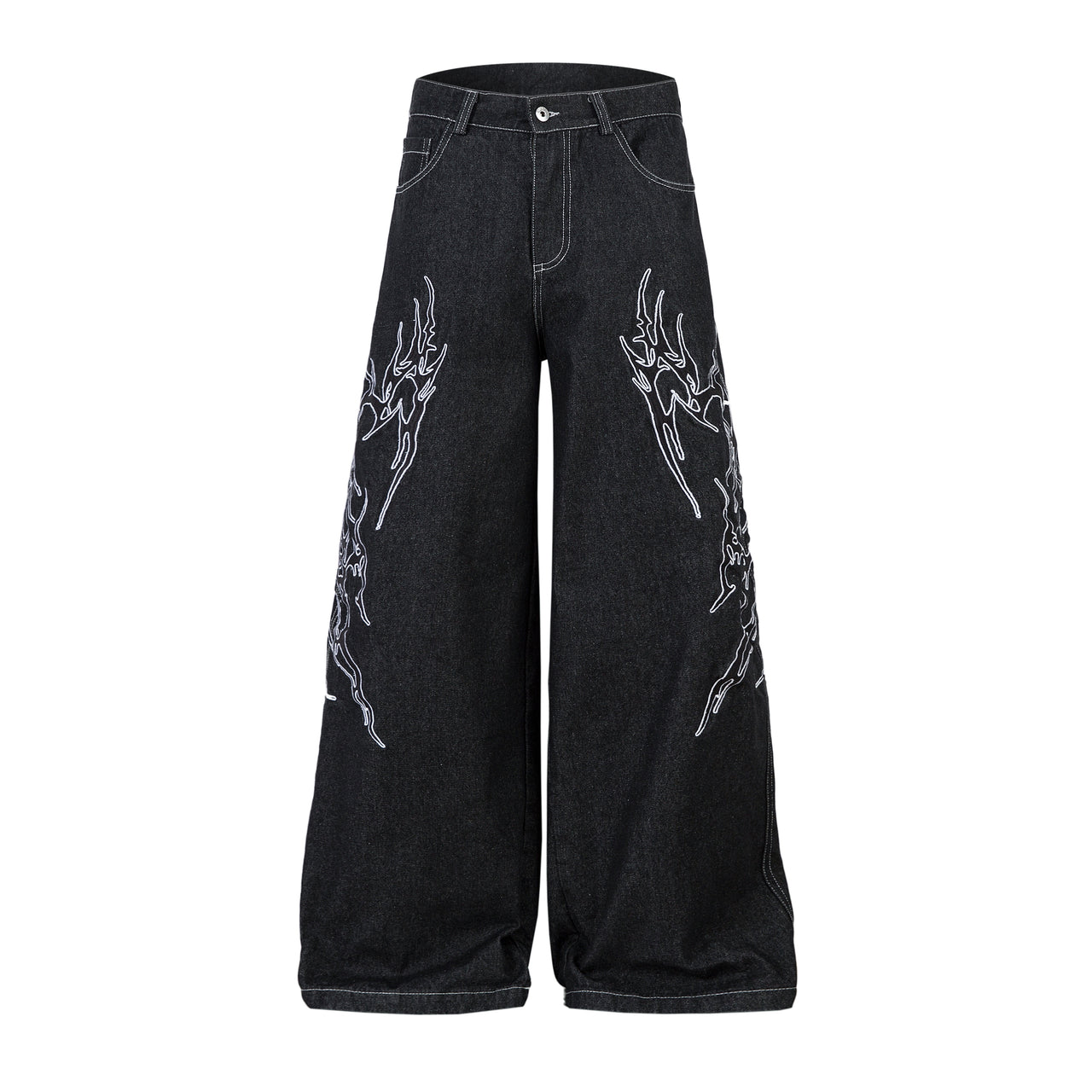 American Streetwear Embroidered Raw Denim Jeans