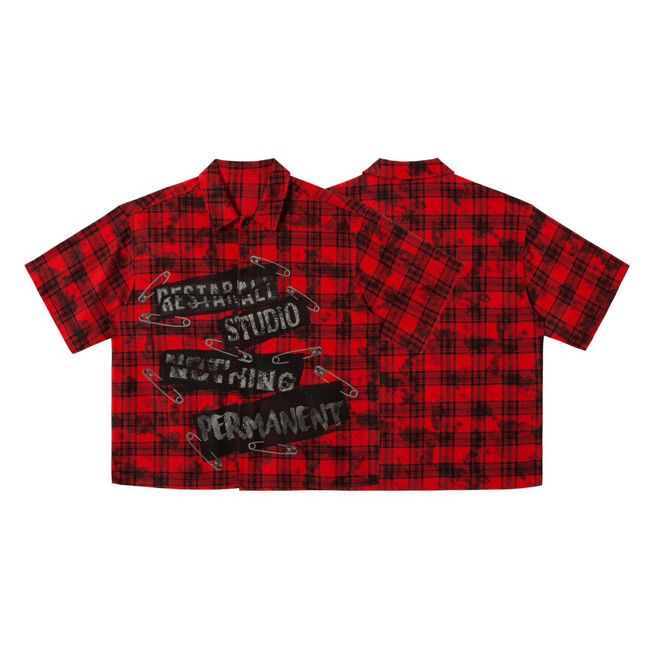 Red and Black Checkered Safety Pin Print Shirt
