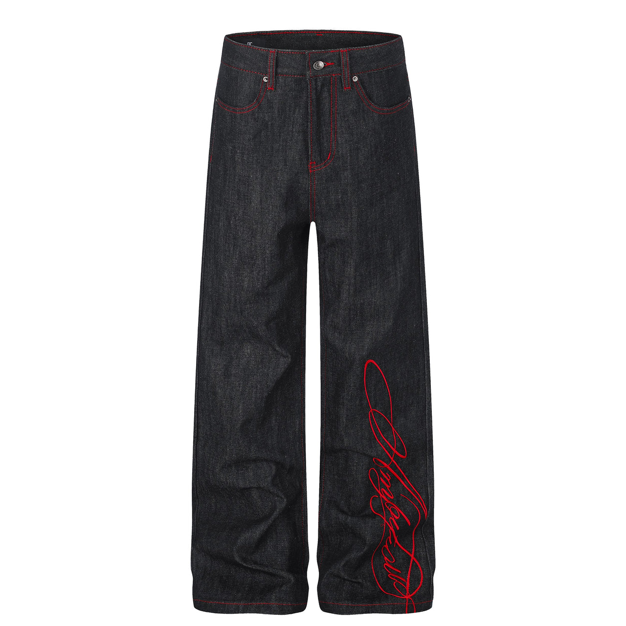 Omirad Contrast Stitch Graphic Wide-Leg Jeans