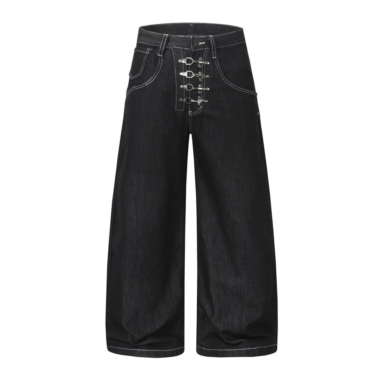 METAL BUTTON Curved Blade Jeans