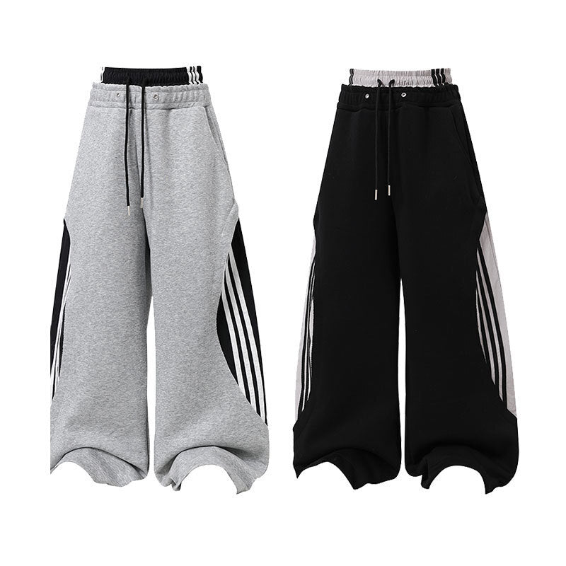 Omirad Double-Waist Stripe Wide-Leg Sweatpants