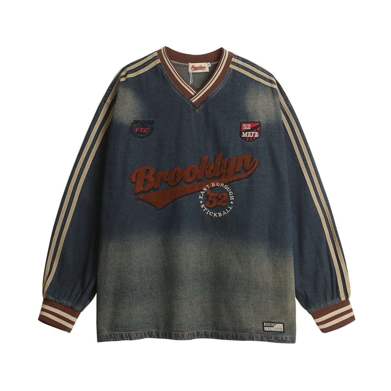 American Street Style Embroidered Denim Sweatshirt