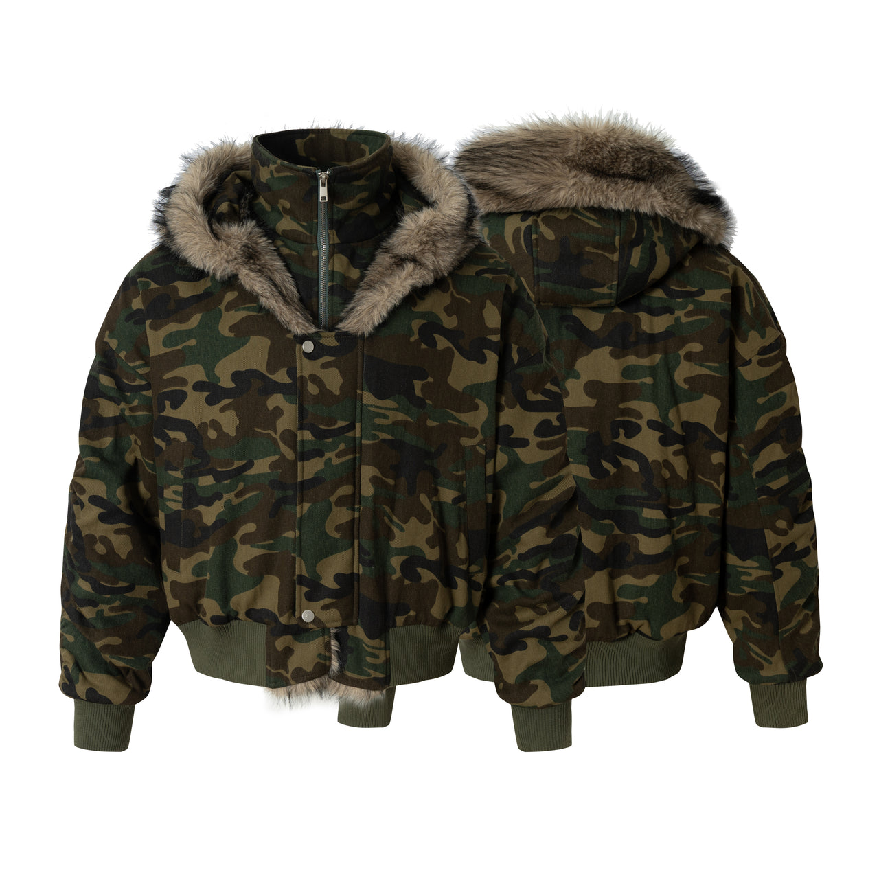 Omirad Camo Faux-Fur Bomber Jacket