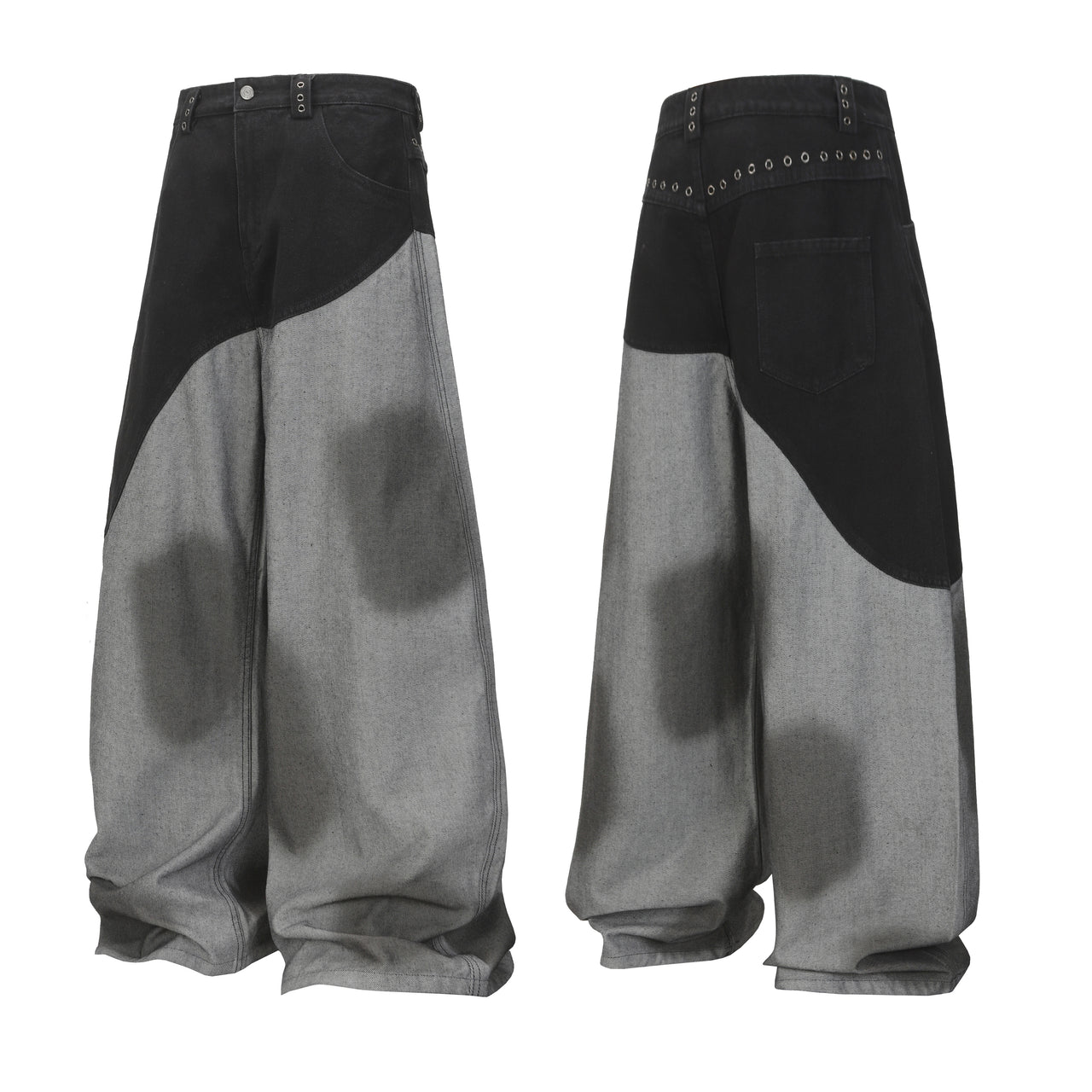 American Streetwear Two-Tone Patchwork Jeans