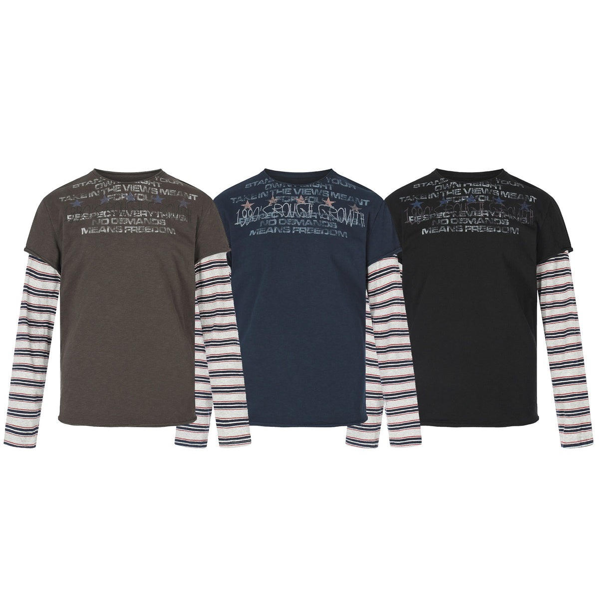 Omirad Layered Striped Graphic Long Sleeve Tee