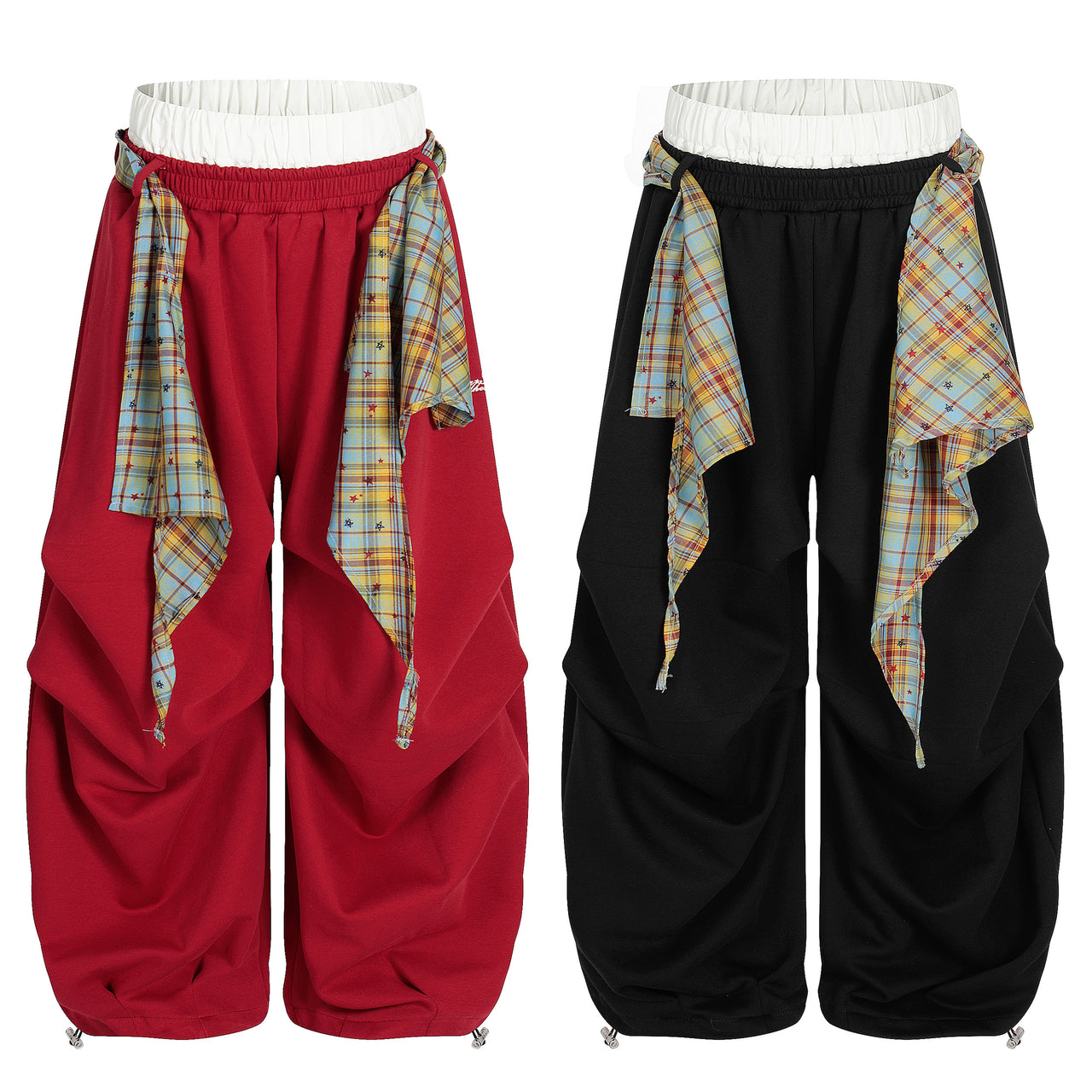 Omirad Plaid Drape Stacked Pants