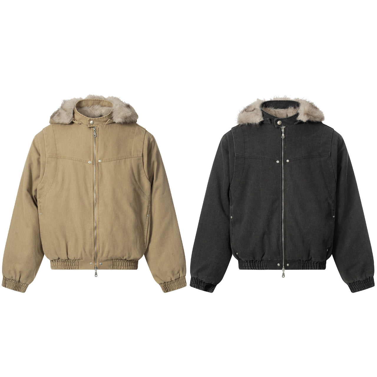 Omirad Detachable Fur Collar Washed Workwear Jacket