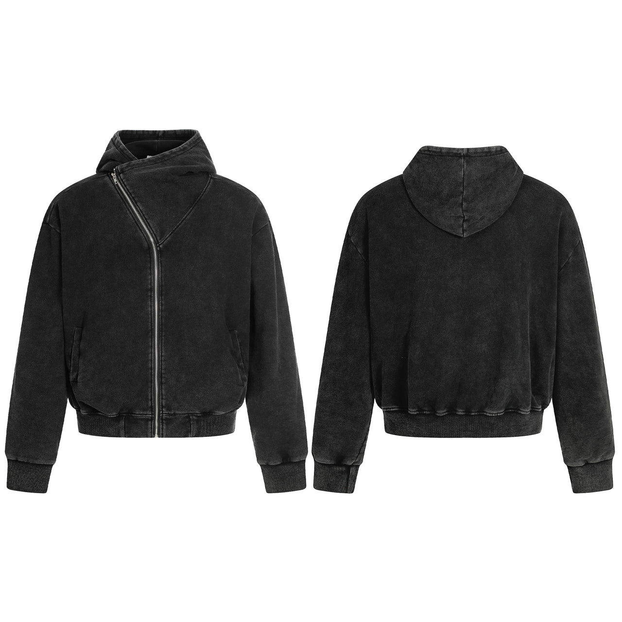 Omirad Asymmetric Zip Washed Hoodie Jacket