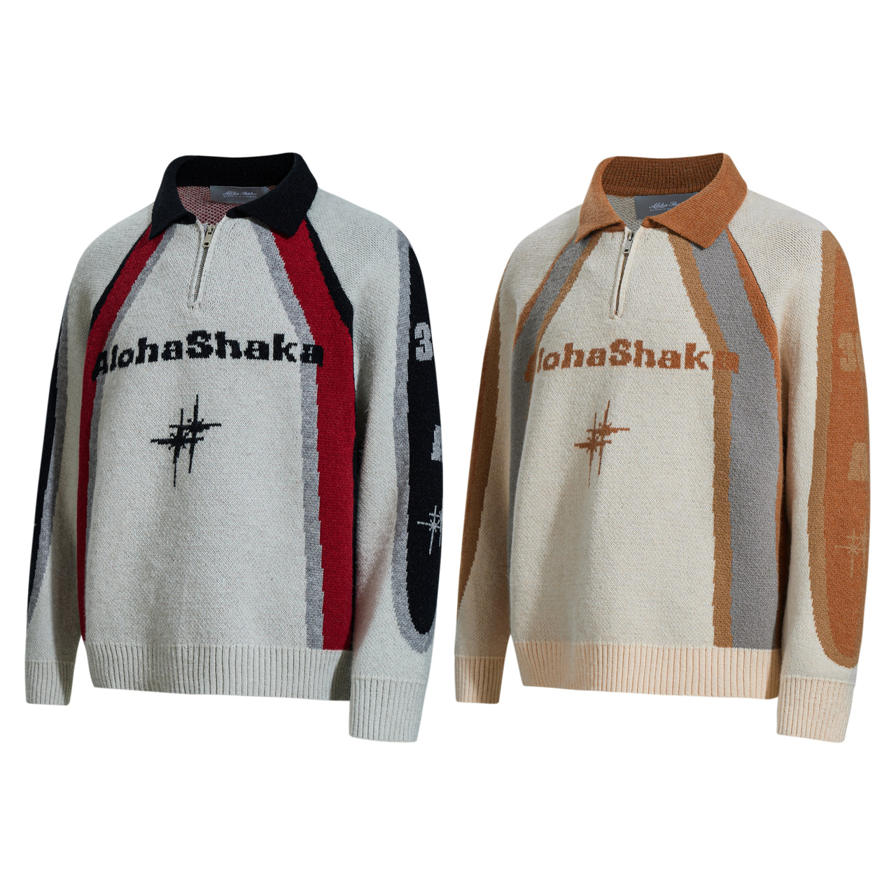 Vintage American Letter Jacquard Patchwork Polo Sweater