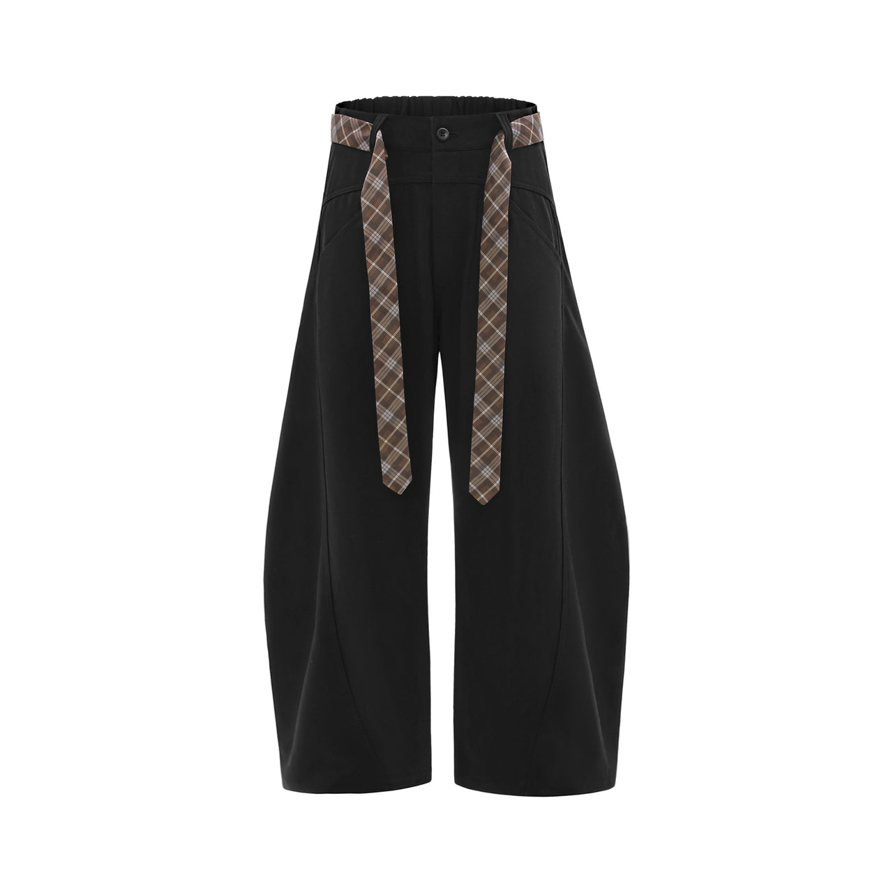 Omirad Plaid-Belt Curved Leg Pants