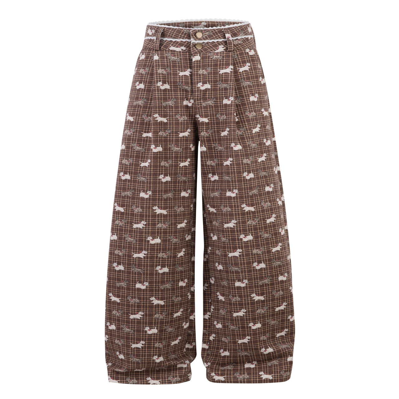 Omirad Retro Dog Print Plaid Pants
