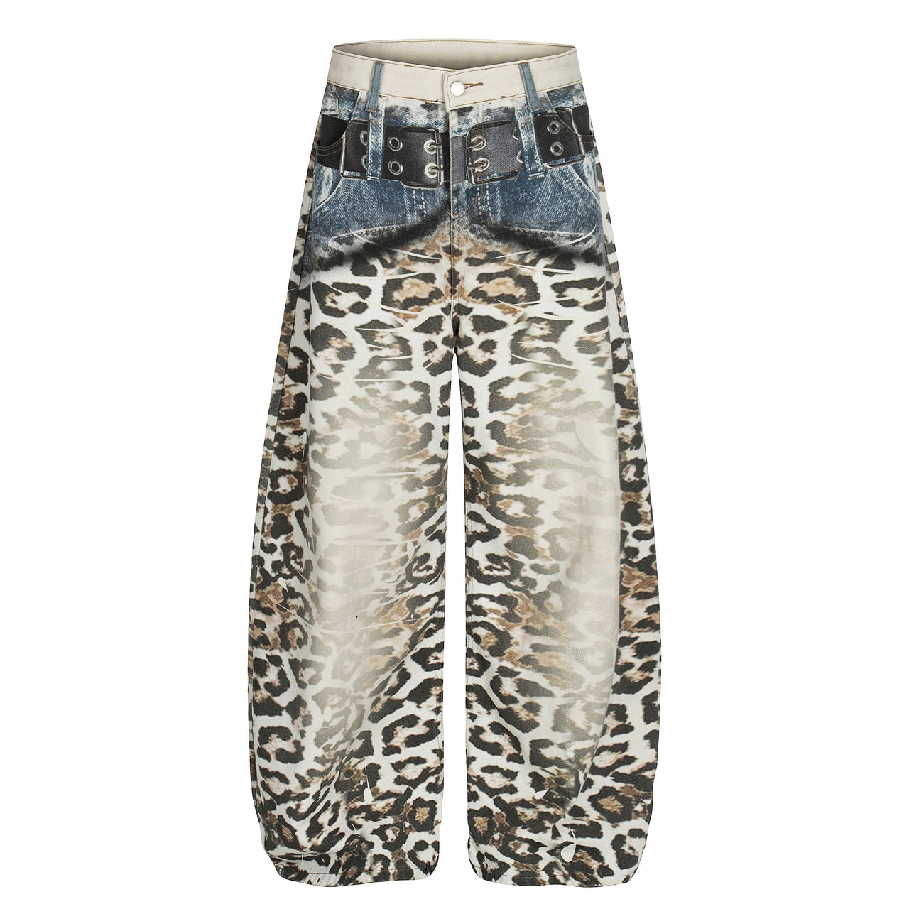Omirad Leopard-Print Belted Wide-Leg Jeans