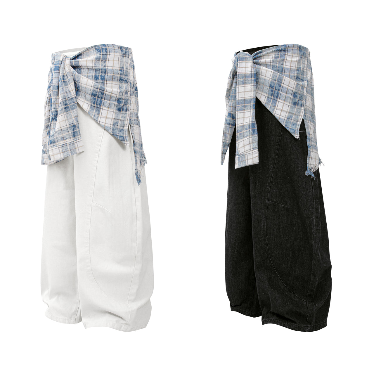 American Streetwear Plaid Flare Curved Jeans