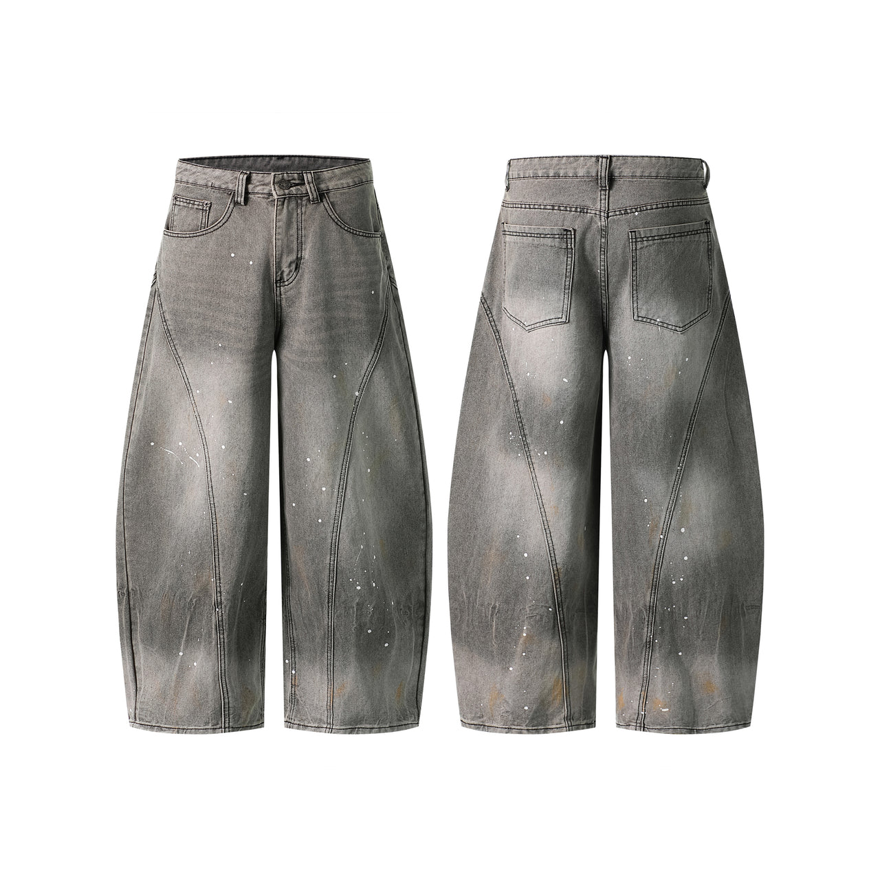 Sand Gray Splatter Curved Blade Jeans