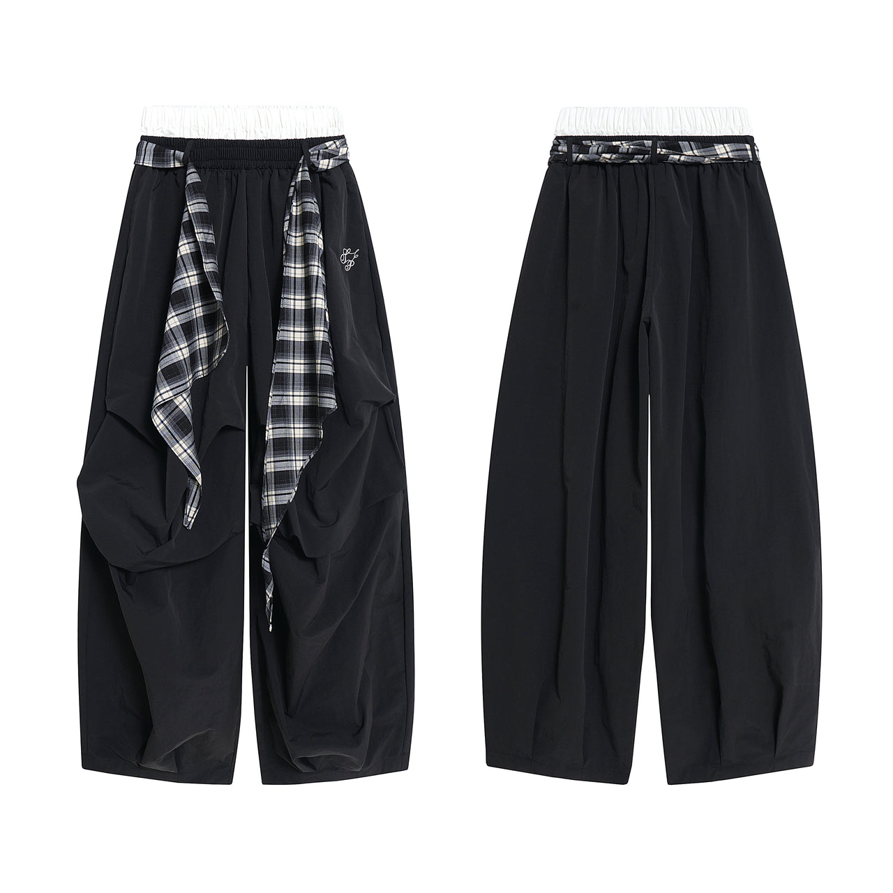 American Casual Plaid Pleated Double Waist Pants