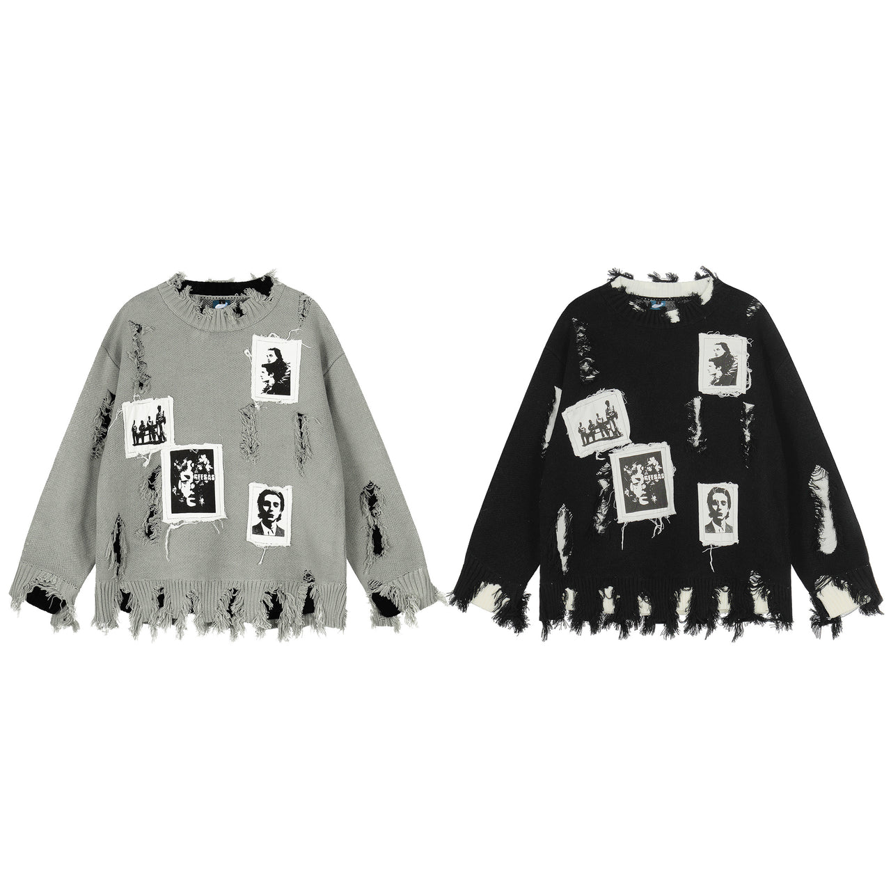 Omirad Distressed Photo Patch Knit Sweater