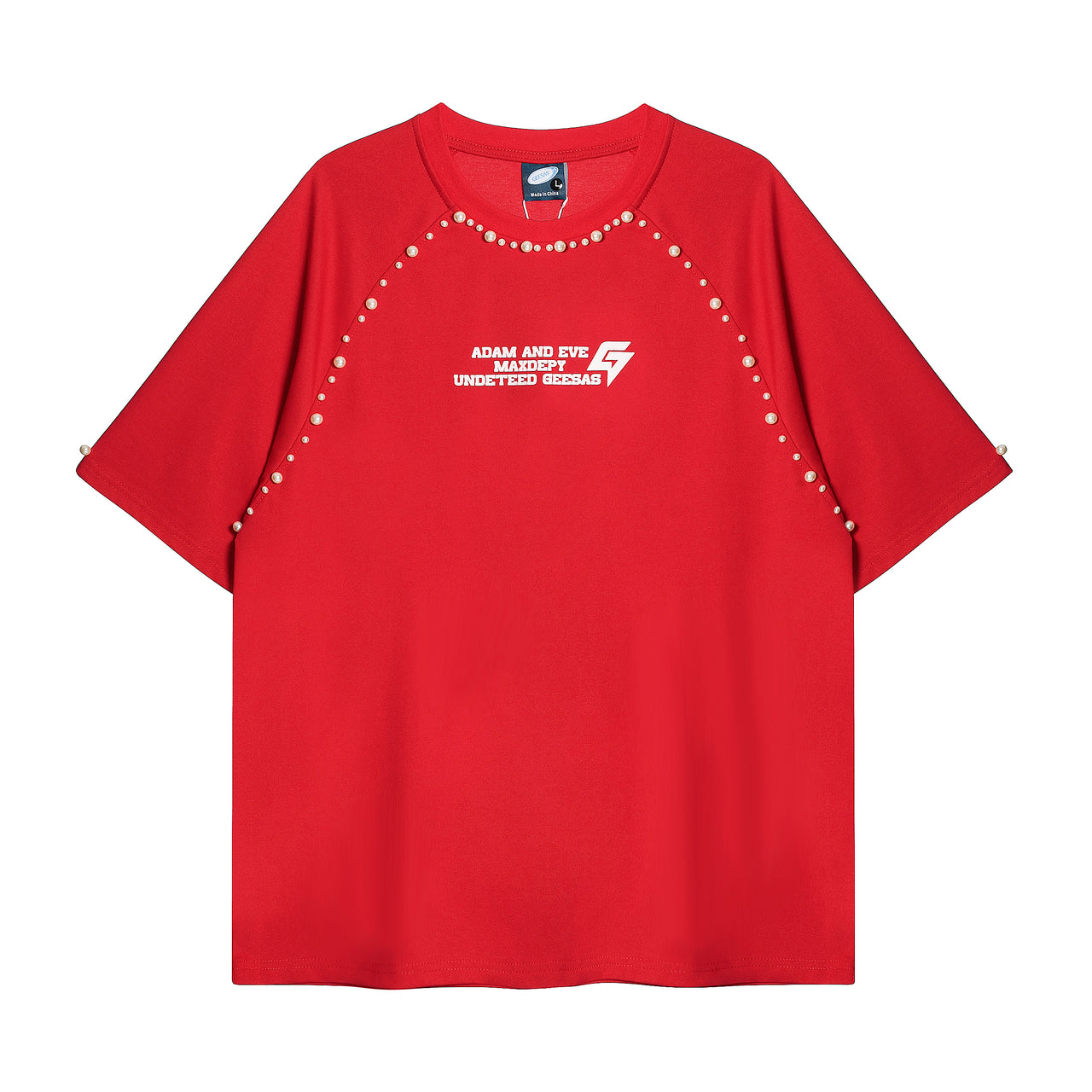 American Pearl-Embedded Digital Print Tee
