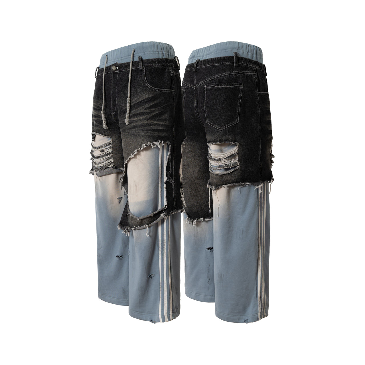 Omirad Dual-Tone Distressed Patchwork Jeans