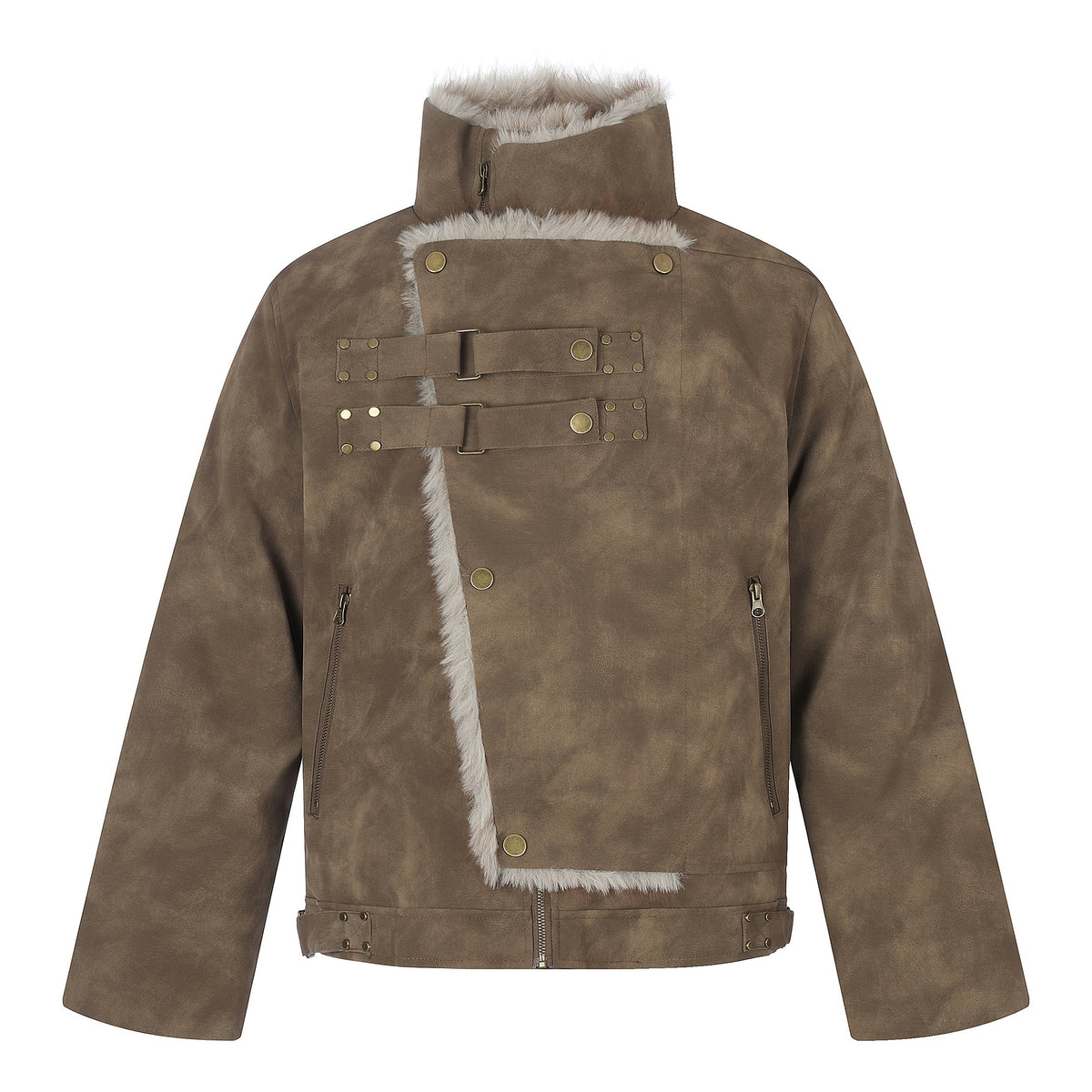 Omirad Faux Fur Trim Double-Buckle Utility Jacket