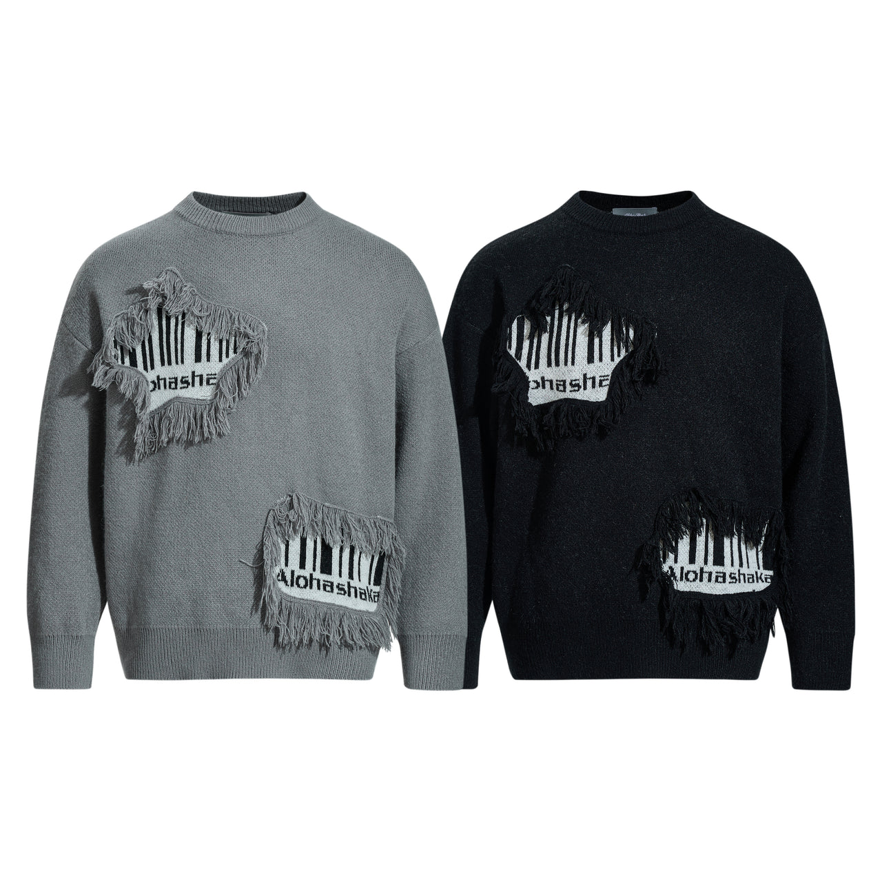 American Streetwear Frayed Patchwork Sweater