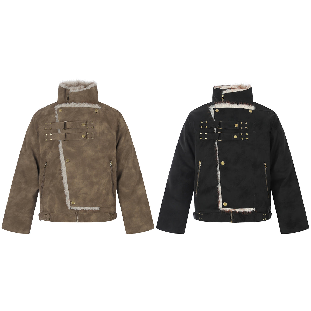 Omirad Faux Fur Trim Double-Buckle Utility Jacket