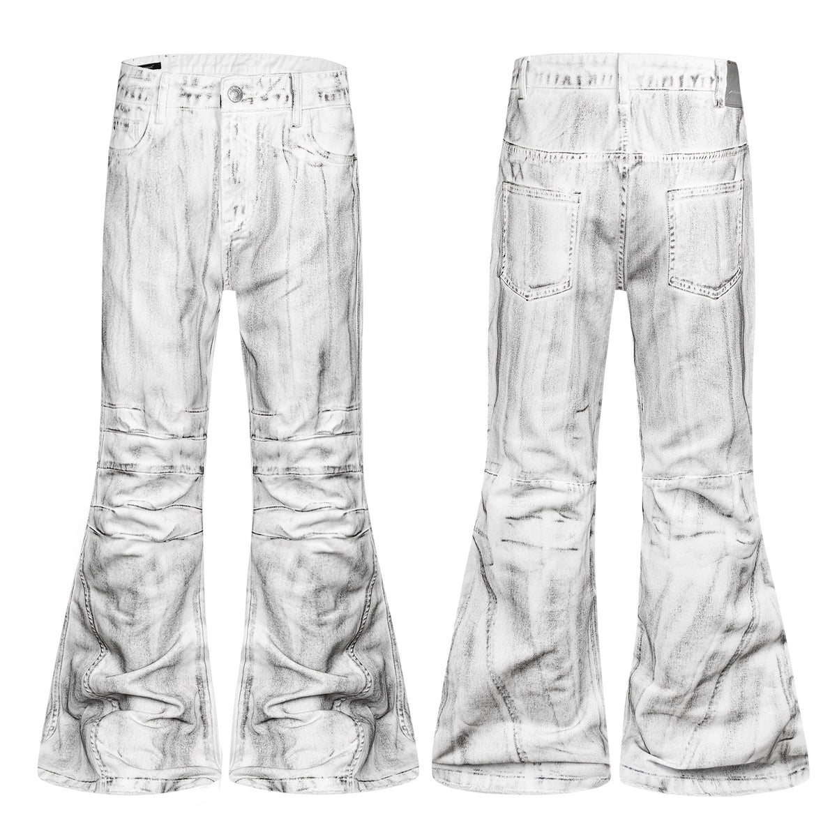 Omirad Washed Ruched Flared Jeans