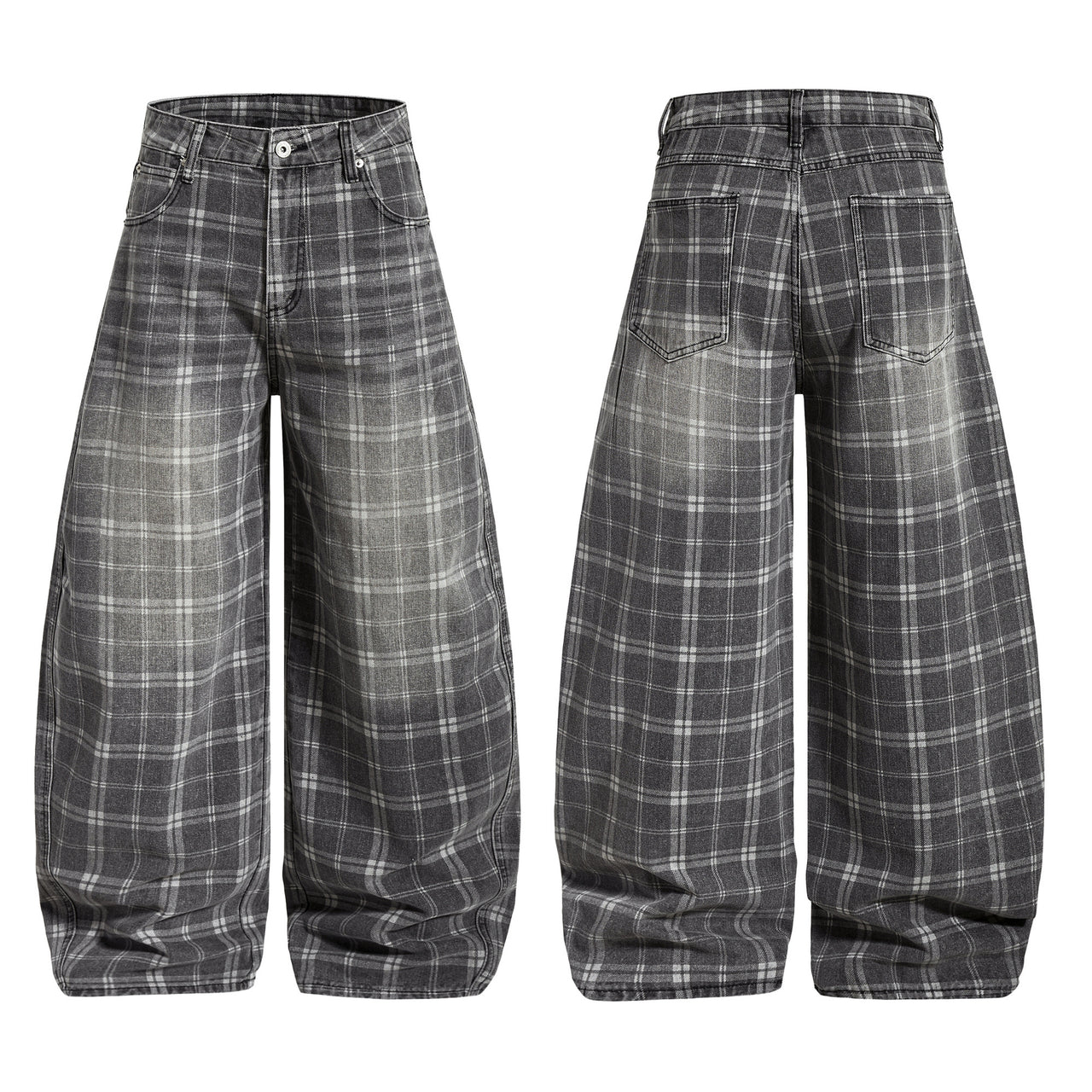 Omirad Plaid Oversized Wide-Leg Jeans