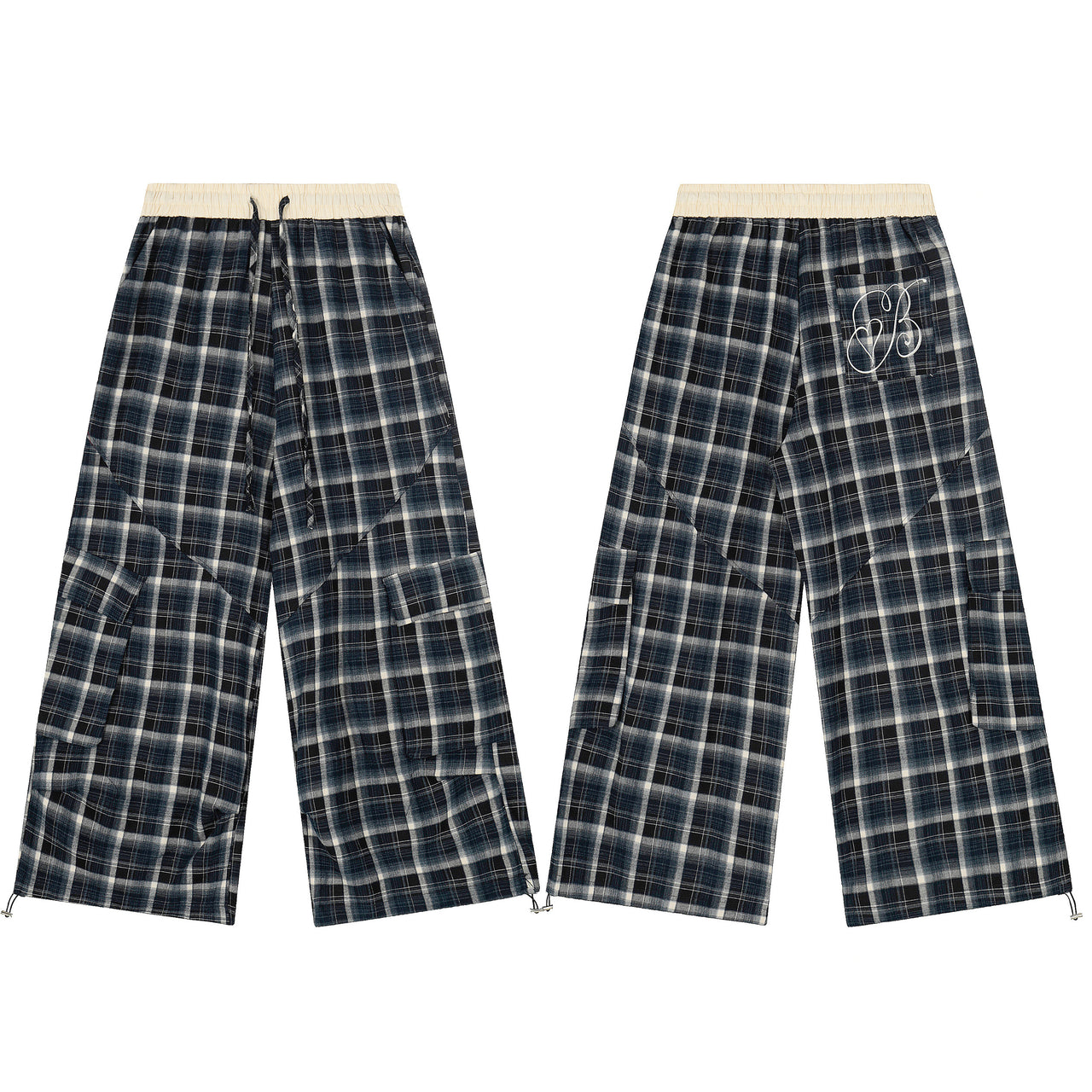 Omirad Checked Patchwork Cargo Wide-Leg Pants