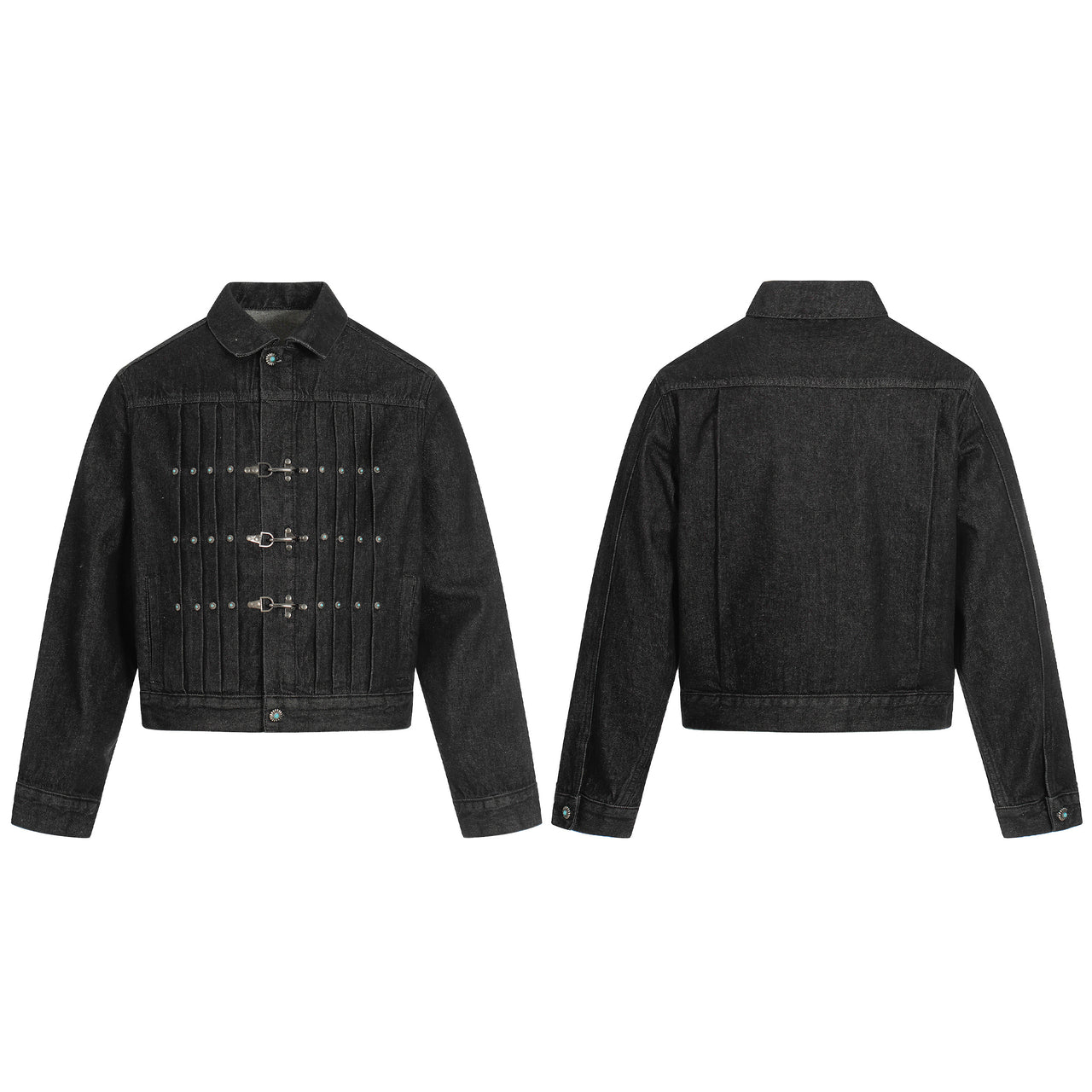 Omirad Metal Buckle Pleated Denim Jacket