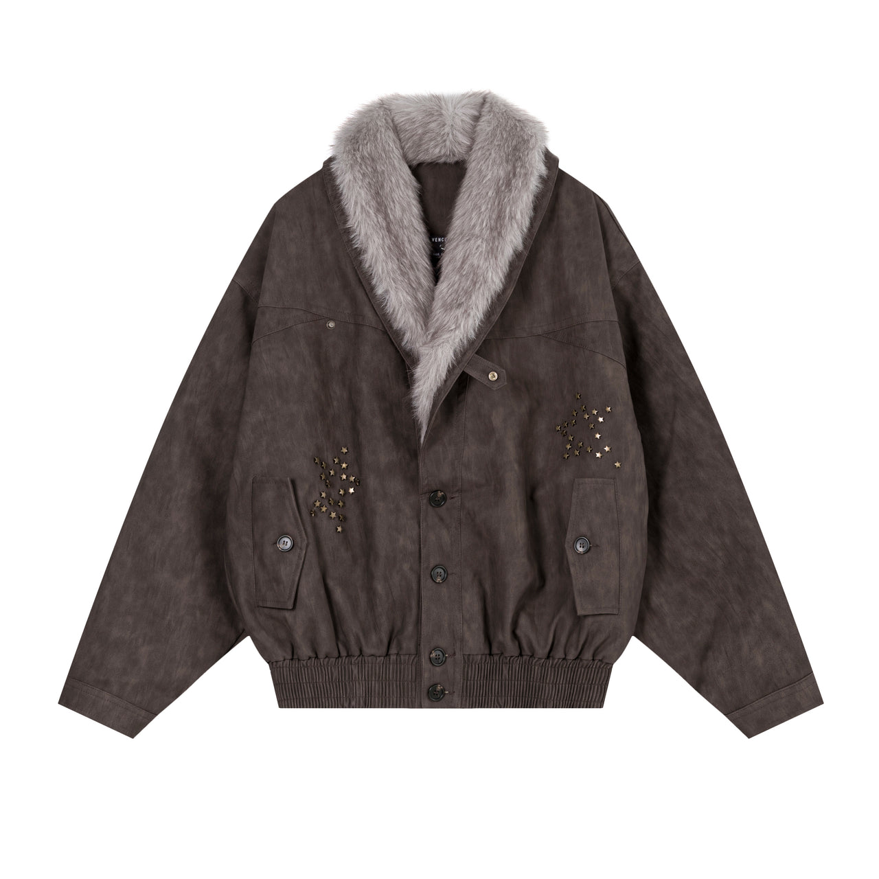 Omirad Fur-Collar Studded PU Jacket