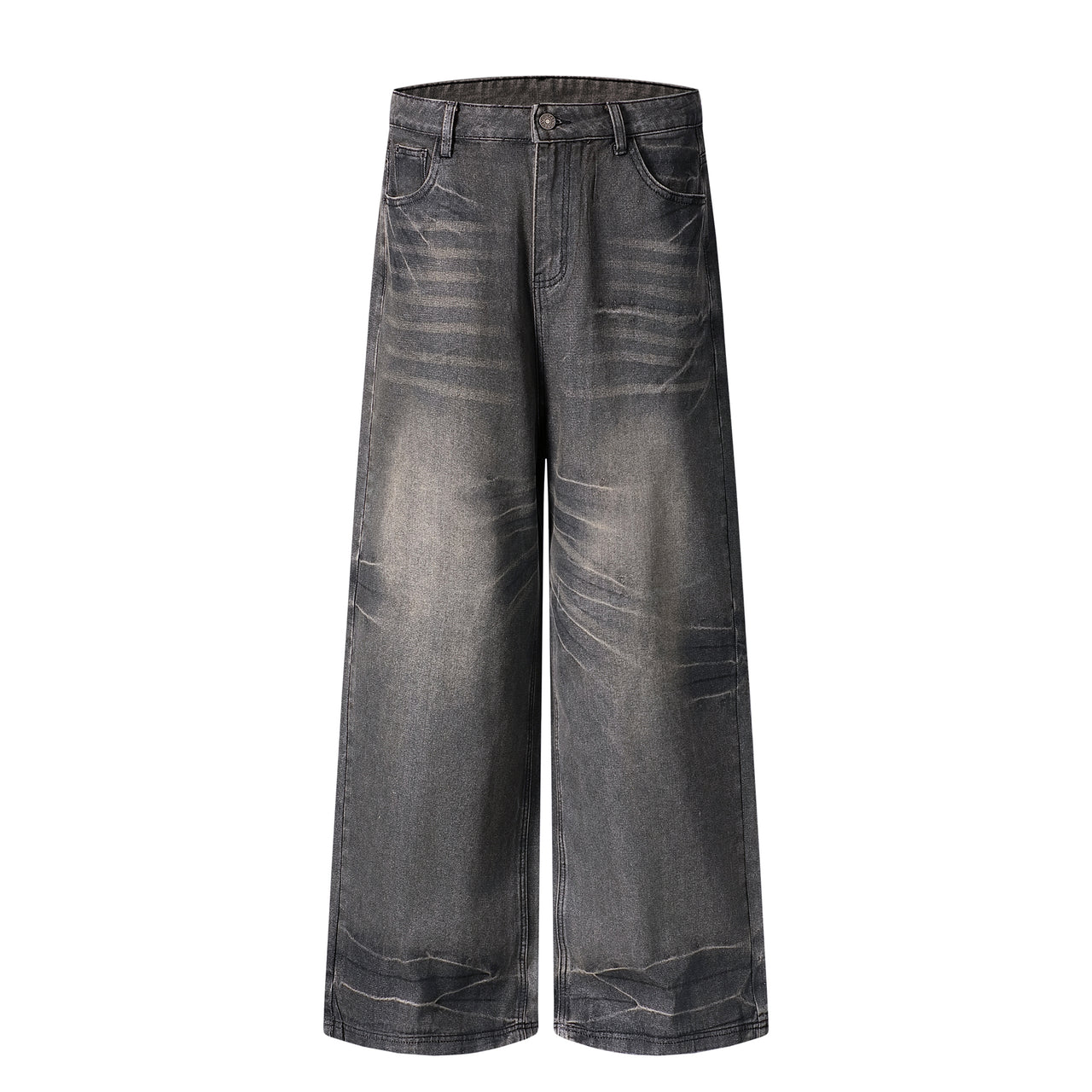 Black Waxed Distressed Cat Whisker Jeans