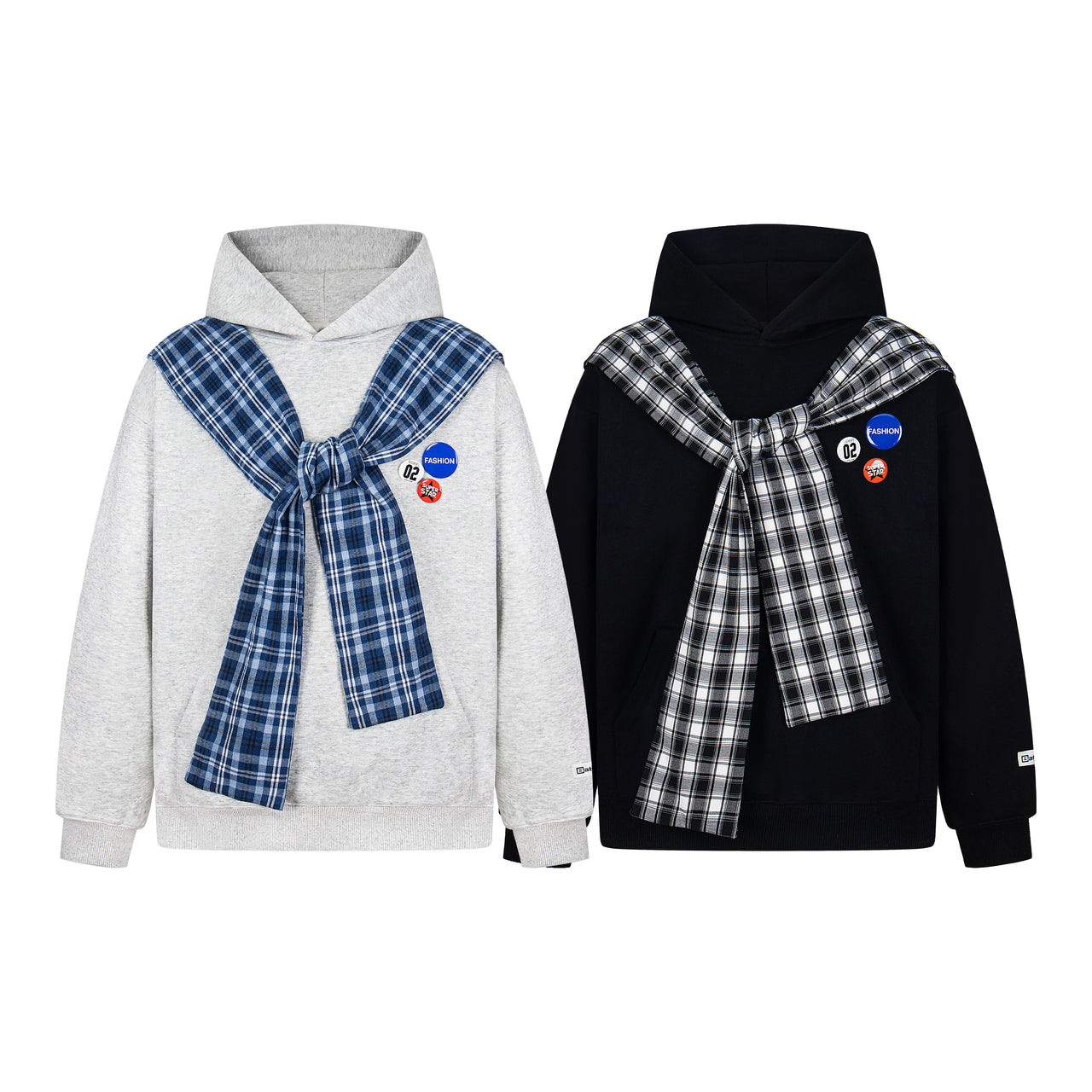 Omirad Plaid-Scarf Layered Hoodie