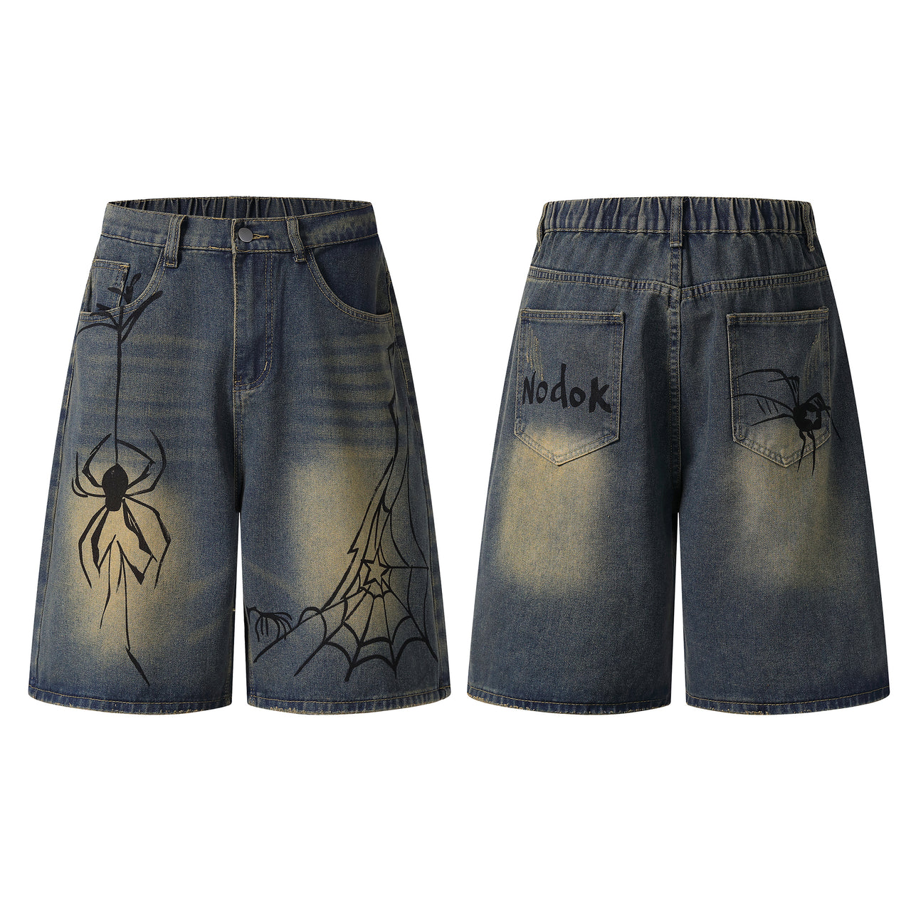 Vintage Hand-Drawn Spider Print Jorts