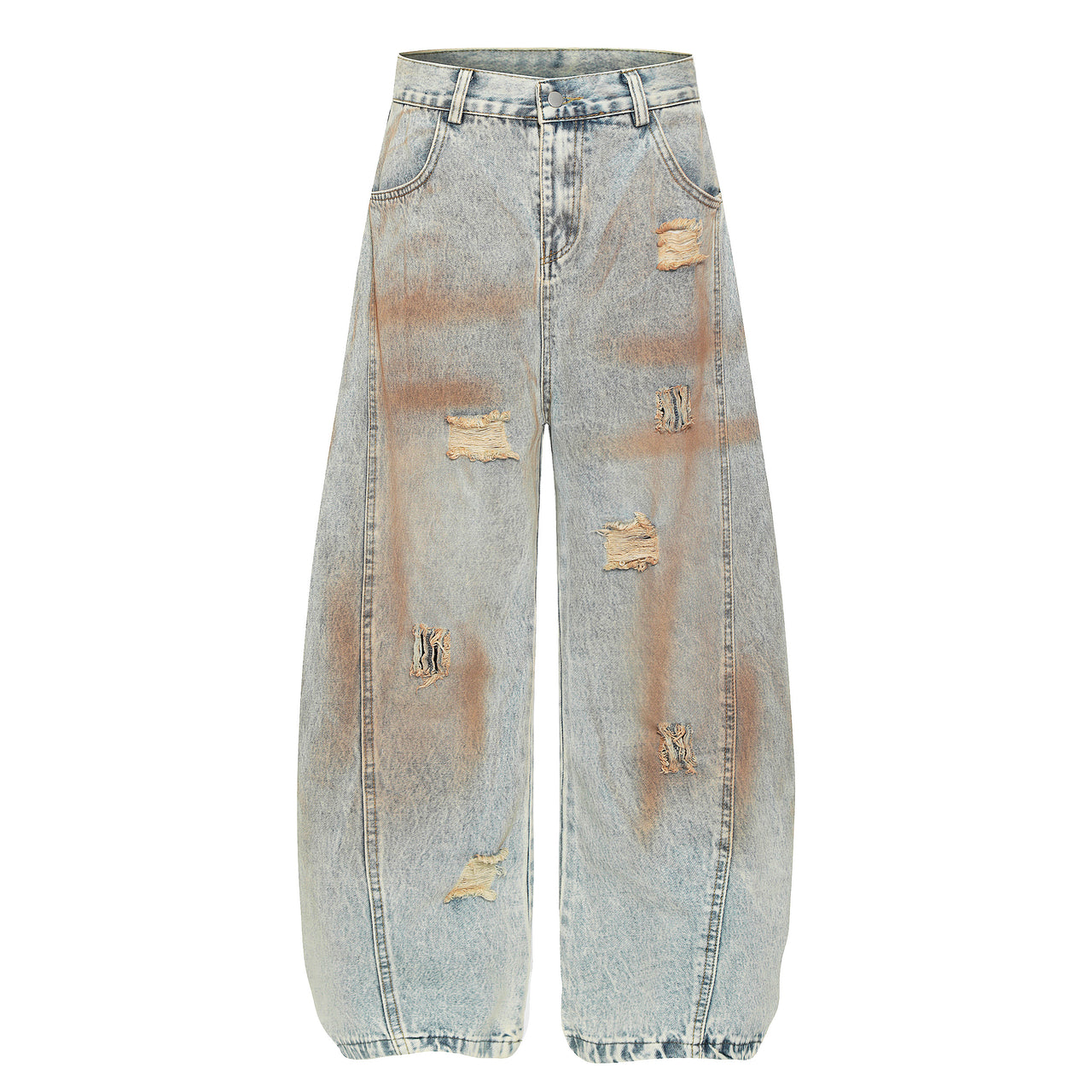 Omirad Rust Wash Distressed Barrel Jeans