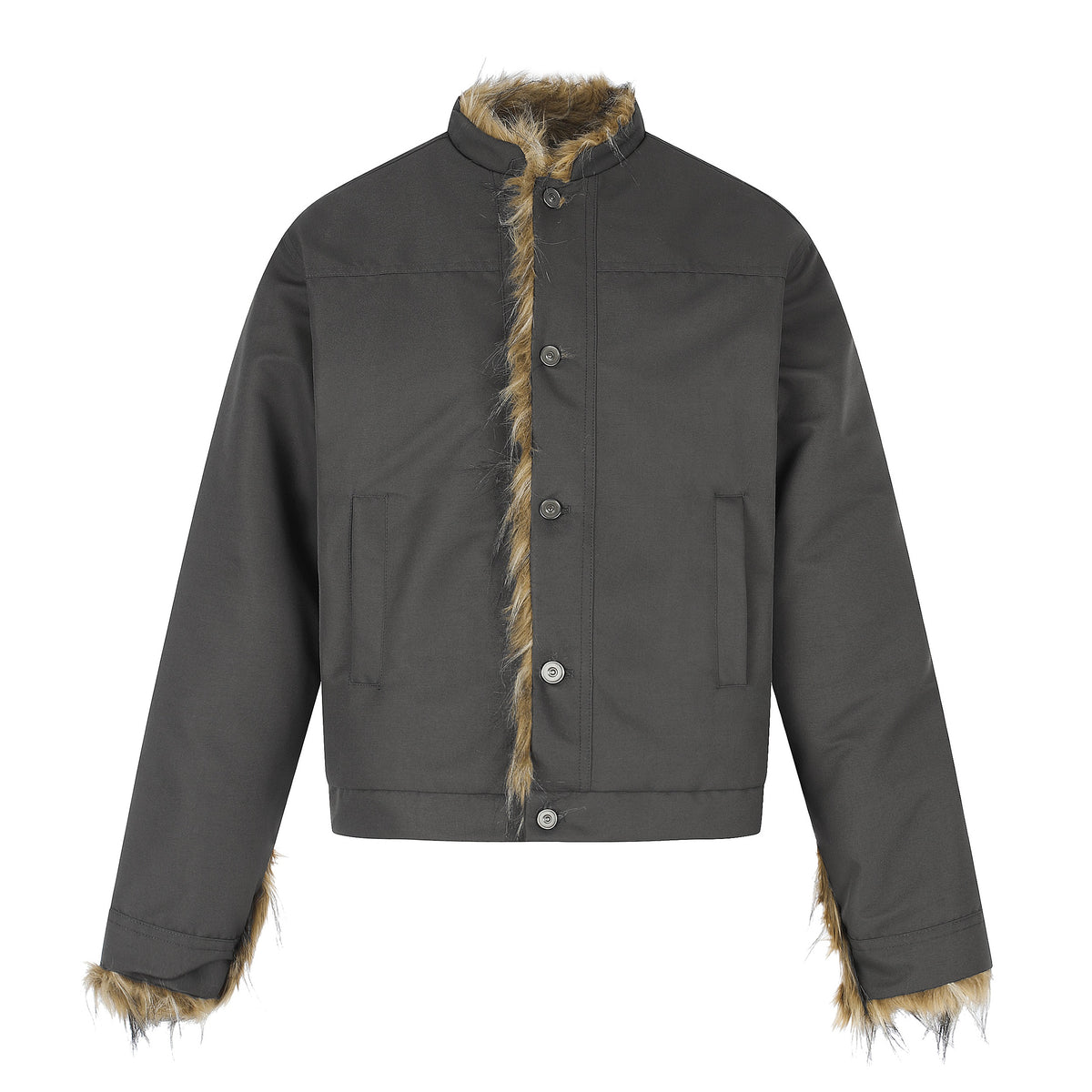 Omirad Faux Fur Trim Button Jacket