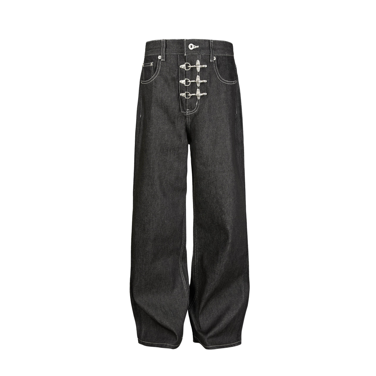 Omirad Buckle Detail Wide-Leg Denim Pants