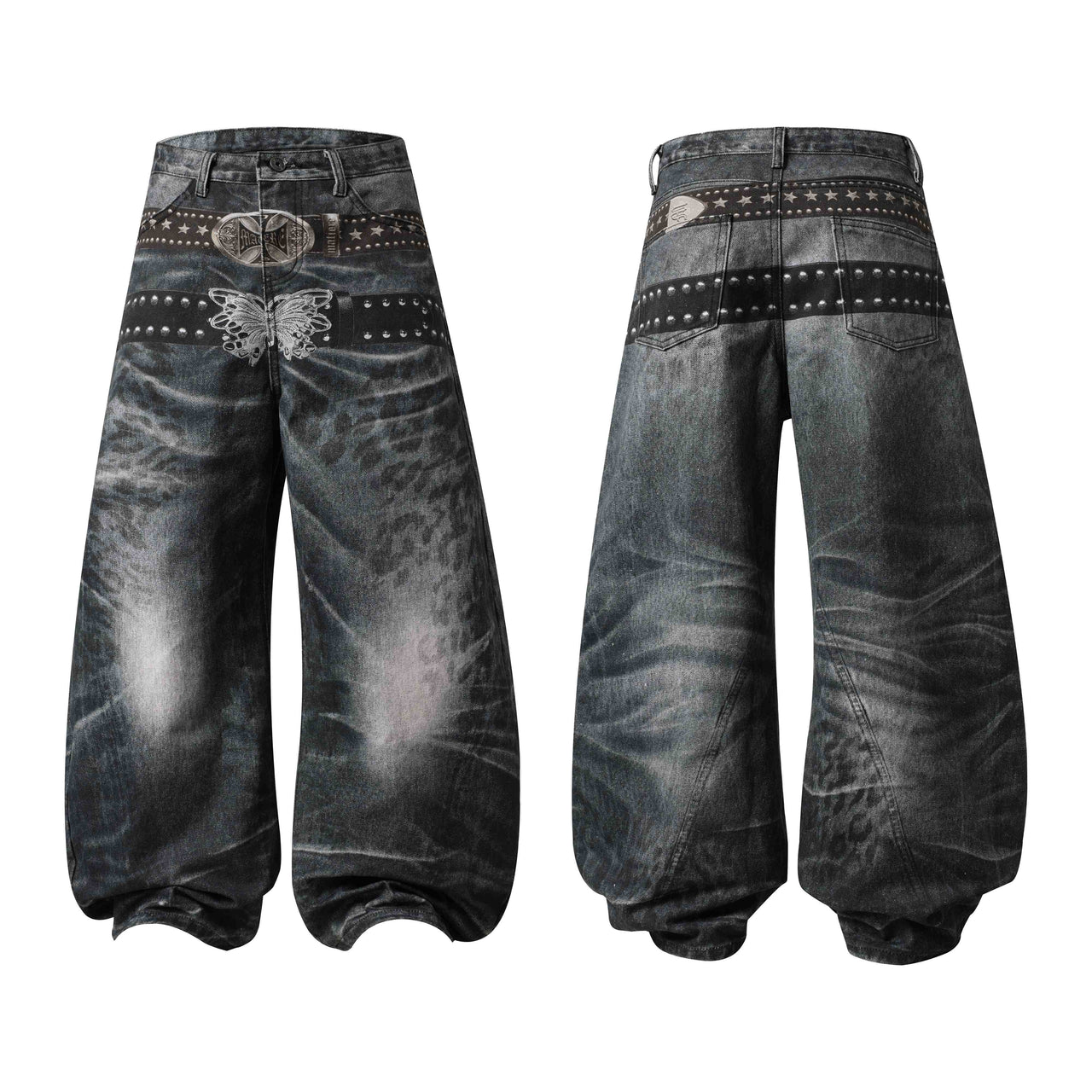 Omirad Washed Studded Wide-Leg Jeans